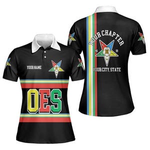 Order Of The Eastern Star Custom Legacy Polo Shirt, Black Line Emblem Order Of The Eastern Star OES Polo Shirt, Masonic Sisterhood Shirt