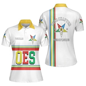 Order Of The Eastern Star Custom Legacy Polo Shirt, White Line Emblem Order Of The Eastern Star OES Polo Shirt, Masonic Gift for Women