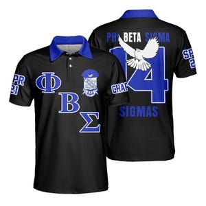Phi Beta Sigma Custom Chapter Polo Shirt, Dove Black Royal Blue Polo for Sigma Men, Greek Apparel for D9 Events, Unique Fraternity Gift Idea