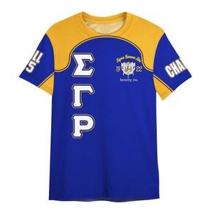 Signa Rho Custom Kapitel Shirt, Blue Gold Racing Style, 1922 Sorority Tee, personalisiertes griechisches Geschenk