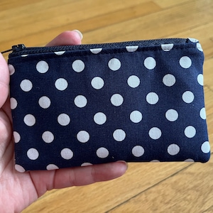 Coin Purse/Mini Zipper Pouch - Navy Polka Dots