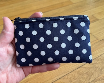 Coin Purse/Mini Zipper Pouch - Navy Polka Dots