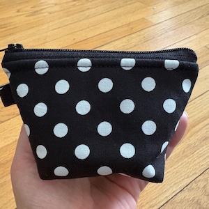 Coin Purse/Mini Zipper Pouch - Black & White Polka Dots