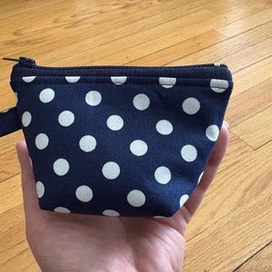 Coin Purse/Mini Zipper Pouch - Navy Polka Dots