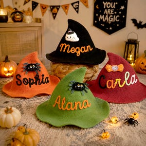 Custom Name Halloween Witch Hat, Embroidered Witch Costume Hat, Trick or Treat, Halloween Party Gift for Boys & Girls, Halloween Party Gifts