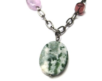 Tree Jasper and Amethyst Necklace