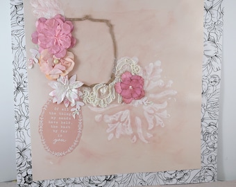 Unique Handcrafted 12x12 Layout for Baby Girl Scrapbook in Peach Pink Theme