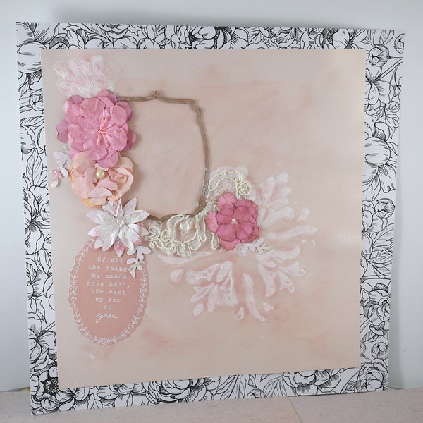 Unique Handcrafted 12x12 Layout for Baby Girl Scrapbook in Peach Pink Theme