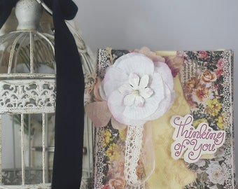 Vintage Lace with flowers romantic style handmade card in Cream - "Thinking of You Card"