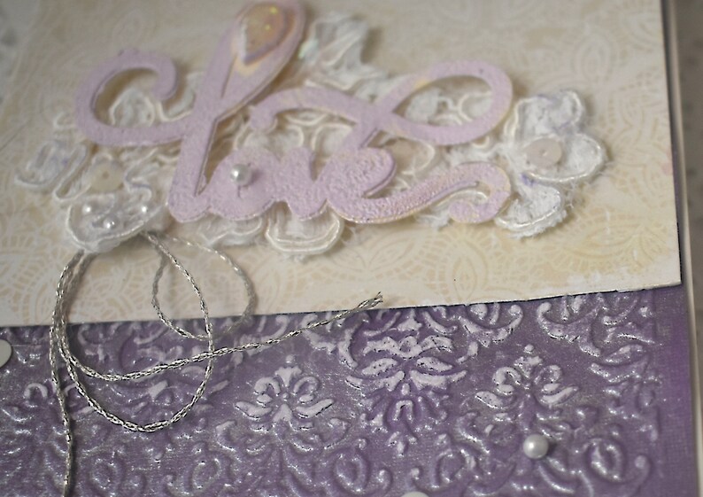 Lavender handmade slimline-embossed purple & vintage lace image 4