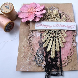Elegant Shabby Coquette Birthday Card with Unique Rose Detail