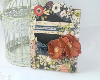 Mother's Day Card with Navy Blue Floral Design and Handcrafted Terracotta Flowers