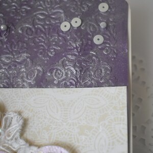 Lavender handmade slimline-embossed purple & vintage lace image 6