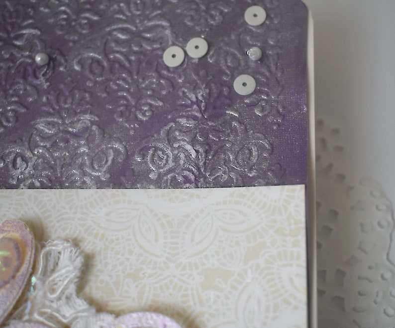 Lavender handmade slimline-embossed purple & vintage lace image 6