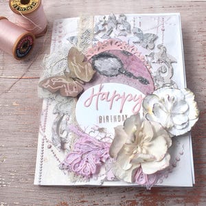 Shabby Chic Butterfly Birthday Card with Cream Roses - Victorian Style- MTO