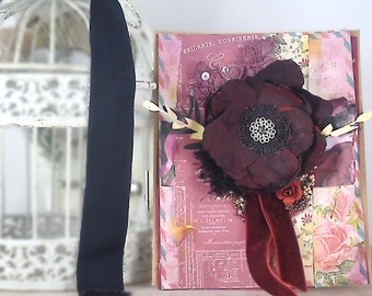 Boho Style Velvet Ribbon & Silk Flowers Layered Card with Dramatic Whimsical Trims - Personalized Option Available