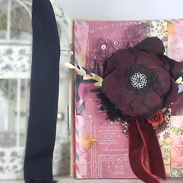 Boho Style Velvet Ribbon & Silk Flowers Layered Card with Dramatic Whimsical Trims - Personalized Option Available