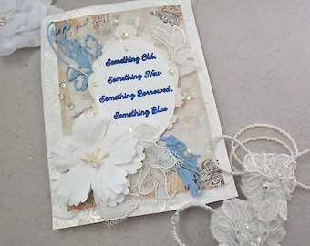 Handmade Wedding Card: Vintage Floral, Something Blue