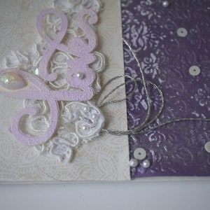 Lavender handmade slimline-embossed purple & vintage lace image 7
