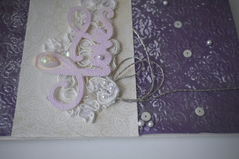 Lavender handmade slimline-embossed purple & vintage lace image 7