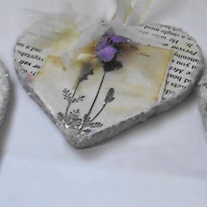 Rustic Shabby Chic Lavender Hearts-  Vintage Floral, Sparkling Glass Ornaments 3 to Pick From-Decor Piece, Door Knob Hanger, Gift Tag