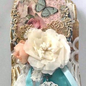 Shabby Chic Oval Wall Decor- Handmade :Floral Butterfly Cottage-core Found Object Assemblage