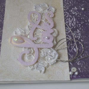 Lavender handmade slimline-embossed purple & vintage lace image 8