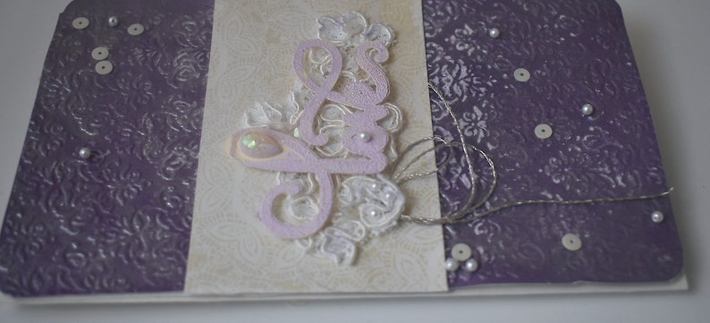 Lavender handmade slimline-embossed purple & vintage lace image 8