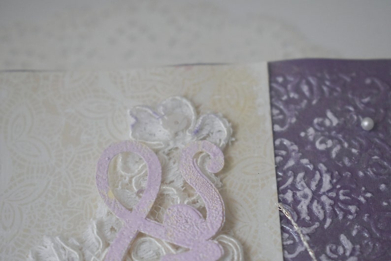 Lavender handmade slimline-embossed purple & vintage lace image 9