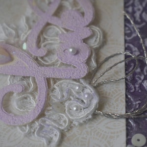 Lavender handmade slimline-embossed purple & vintage lace image 10