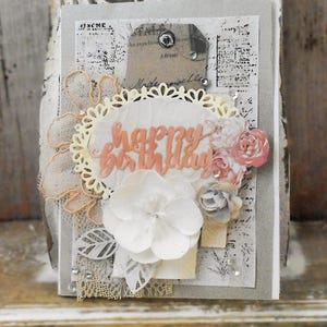 Handmade Shabby Chic Birthday Card with Vintage Lace