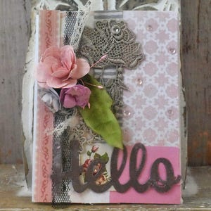 Rose Gold & Pink Vintage-Inspired Card, Handmade Roses with Lace trim, Shabby Chic