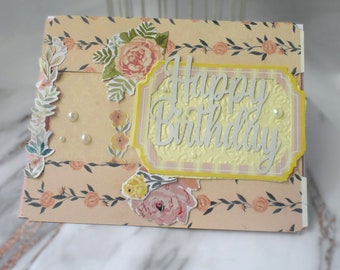 Peach & Yellow Coquette Birthday Card - Happy Birthday! - Blank Inside