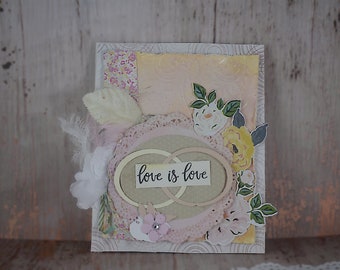 romantic coquette wedding Card -Handmade - yellow, pink, peach