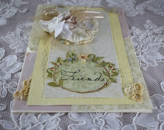 Tattered Heart Friendship Card - Vintage Charm - brides, best friend, birthdays,wedding