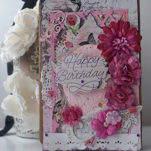 Romantic Luxury Shabby Chic Birthday Card- handmade birthday card pink