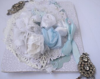 Whimsical Wedding Card with Lace and Ribbon - 'Best Wishes' - Handmade Touch - Something old, new, borrowed, blue