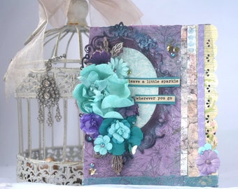 3D Shabby Chic handmade friendship Card in Teal and Purple