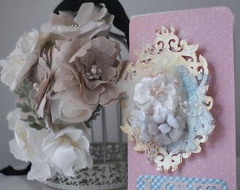 Coquette Love Card- Slimline - Handcrafted, Adorned with Polka Dots and Roses