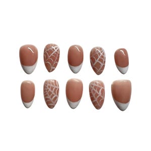 Hand Painted Press On Nails - White Web Nails - Press Ons