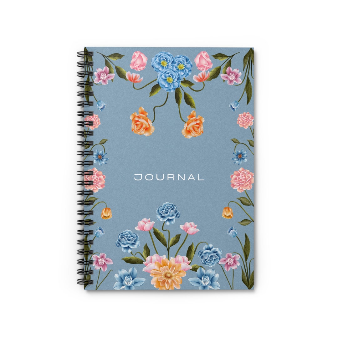 Blue With Floral Spiral Journal Notebook - Ruled Line - Etsy