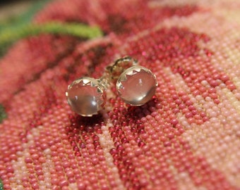 6mm Rose Quartz Posts-Sterling Silver