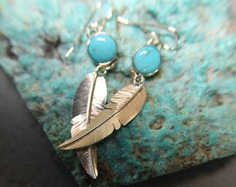 Kingman Turquoise Earring with Feathers