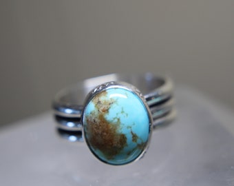 Sterling and Kingman Turquoise Ring--size 7