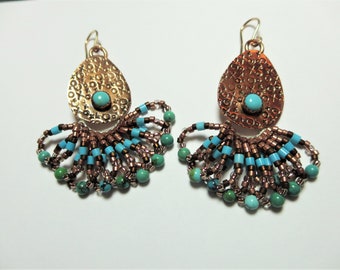 Beaded Copper and Turquoise Earrings