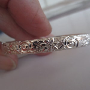 Sterling Silver Cuff with Spirals and Flowers for Newborn or One Year Old Baby image 2