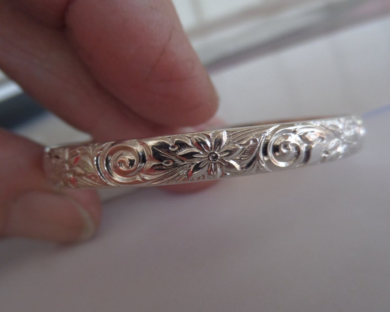 Sterling Silver Cuff with Spirals and Flowers for Newborn or One Year Old Baby image 2