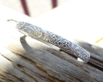 Silver Newborn Cuff with Fern Pattern