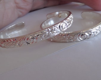 Sterling Silver Cuff with Spirals and Flowers for Newborn to One Year Old Baby