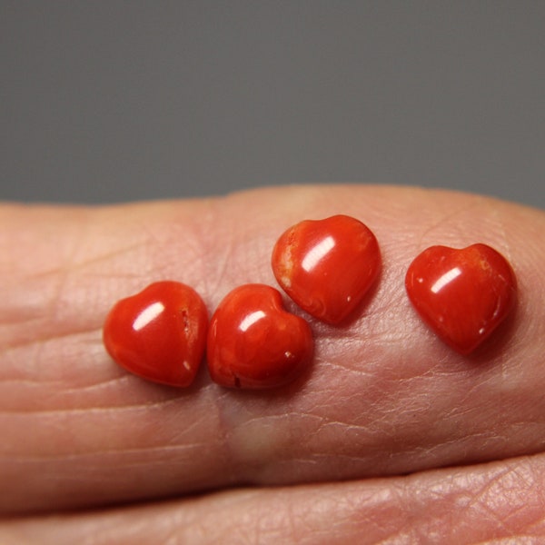 Small Natural Red Coral Heart Cabochons-1 or 2 pairs